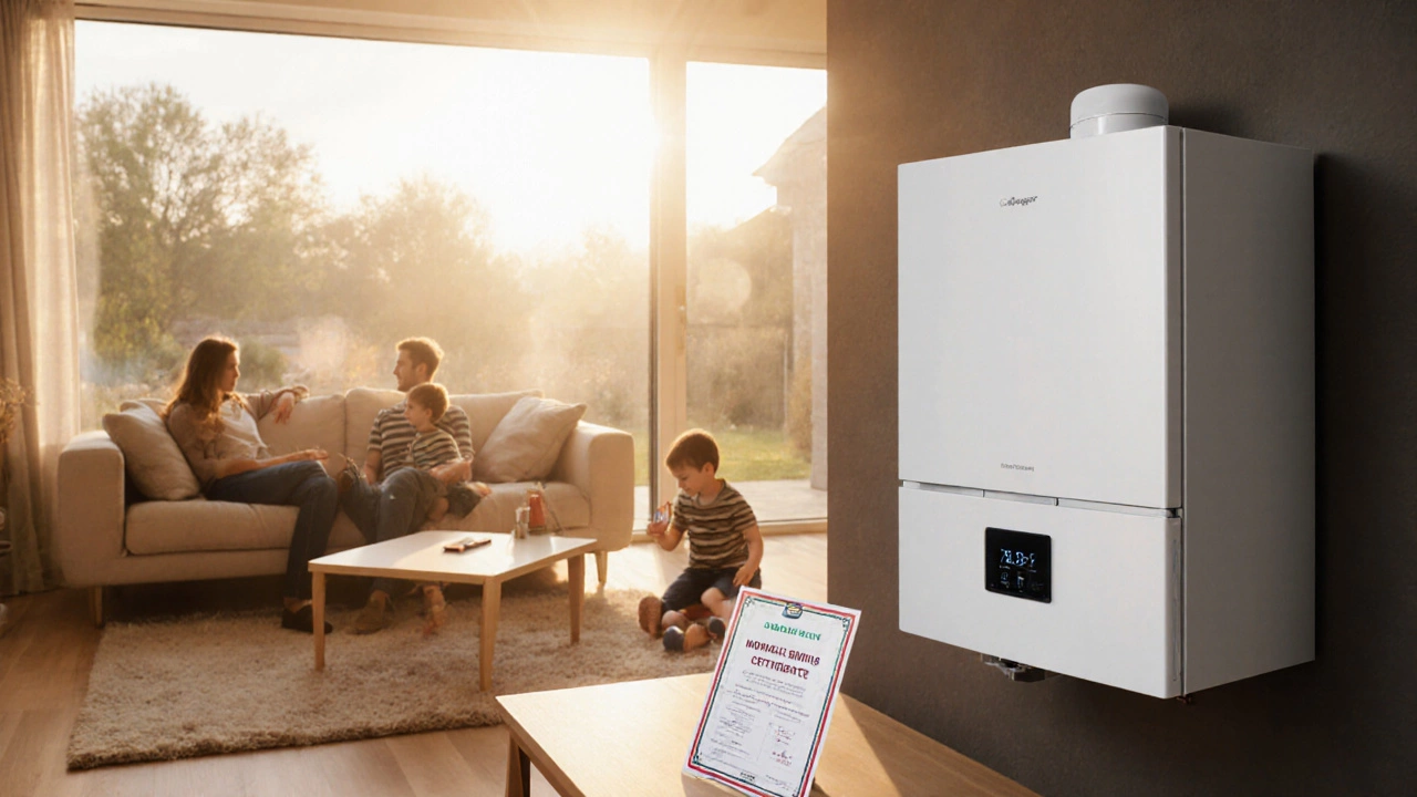 Family enjoys a bright living room with a new boiler and thermostat installed.