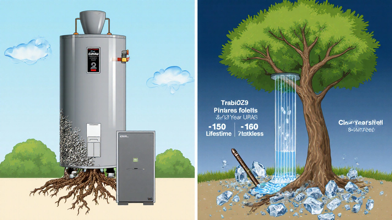 Symbolic comparison of tank and tankless water heaters as trees.