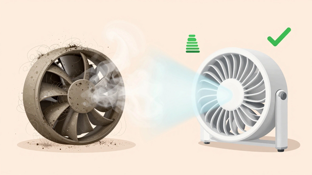 Before-and-after comparison of a dirty versus clean bathroom extractor fan