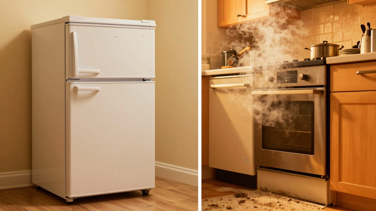 Side-by-side: well-ventilated freezer vs. overcrowded unit next to heat sources.