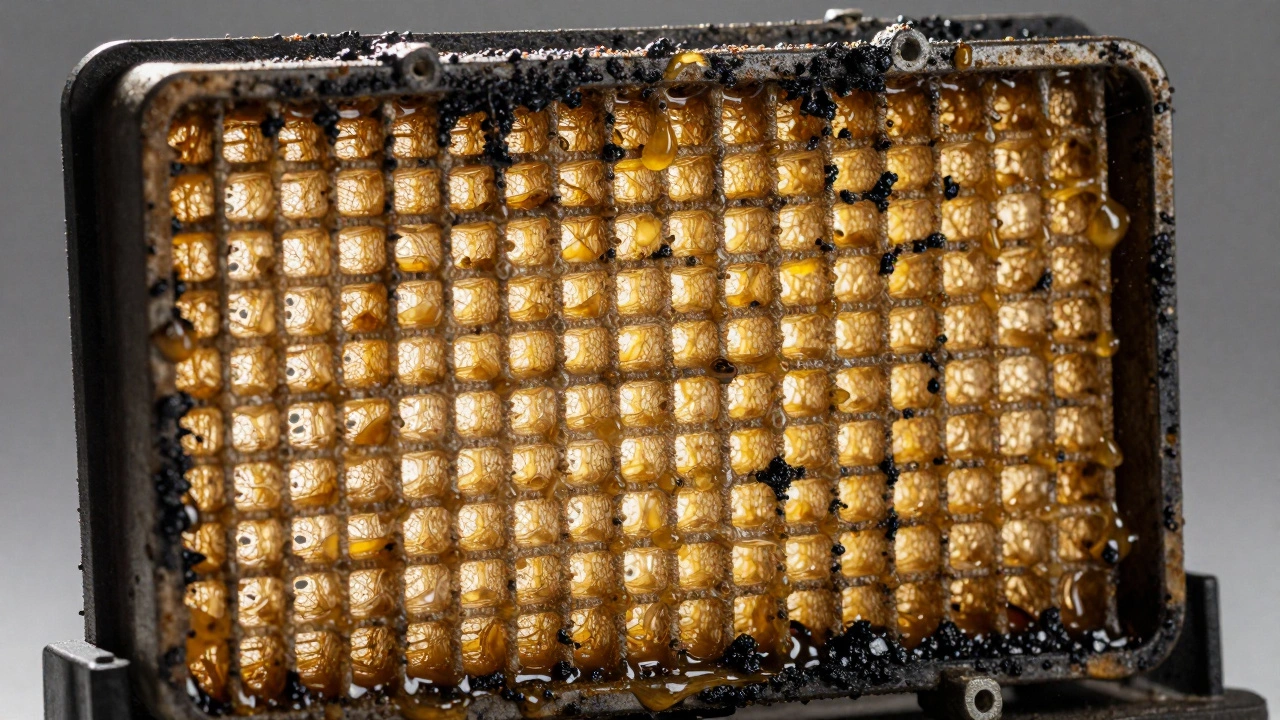 Close-up of grease clogged metal extractor filter mesh