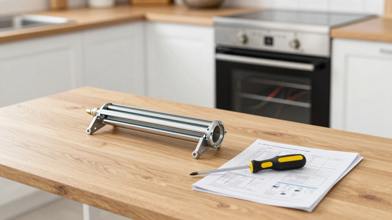 New oven heating element and tools laid out for a DIY home repair.