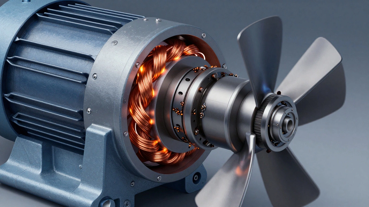 Cross-section illustration of fan motor showing heat stress and bearing wear