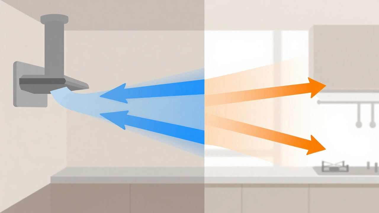 Diagram comparing exhaust vs recirculating kitchen airflow paths