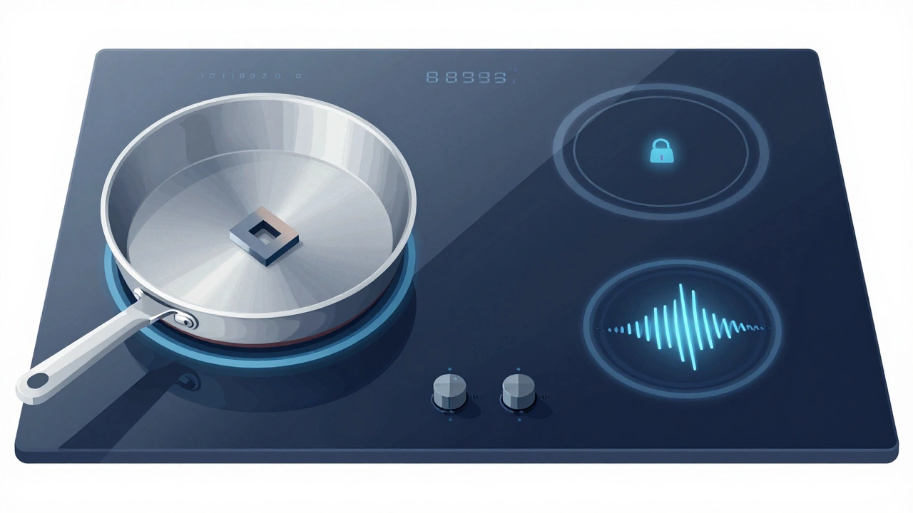 Induction hob diagnostic showing magnet test and error icon