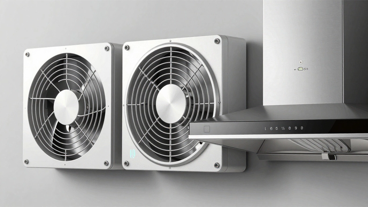 Three types of extractor fans displayed side by side with control features