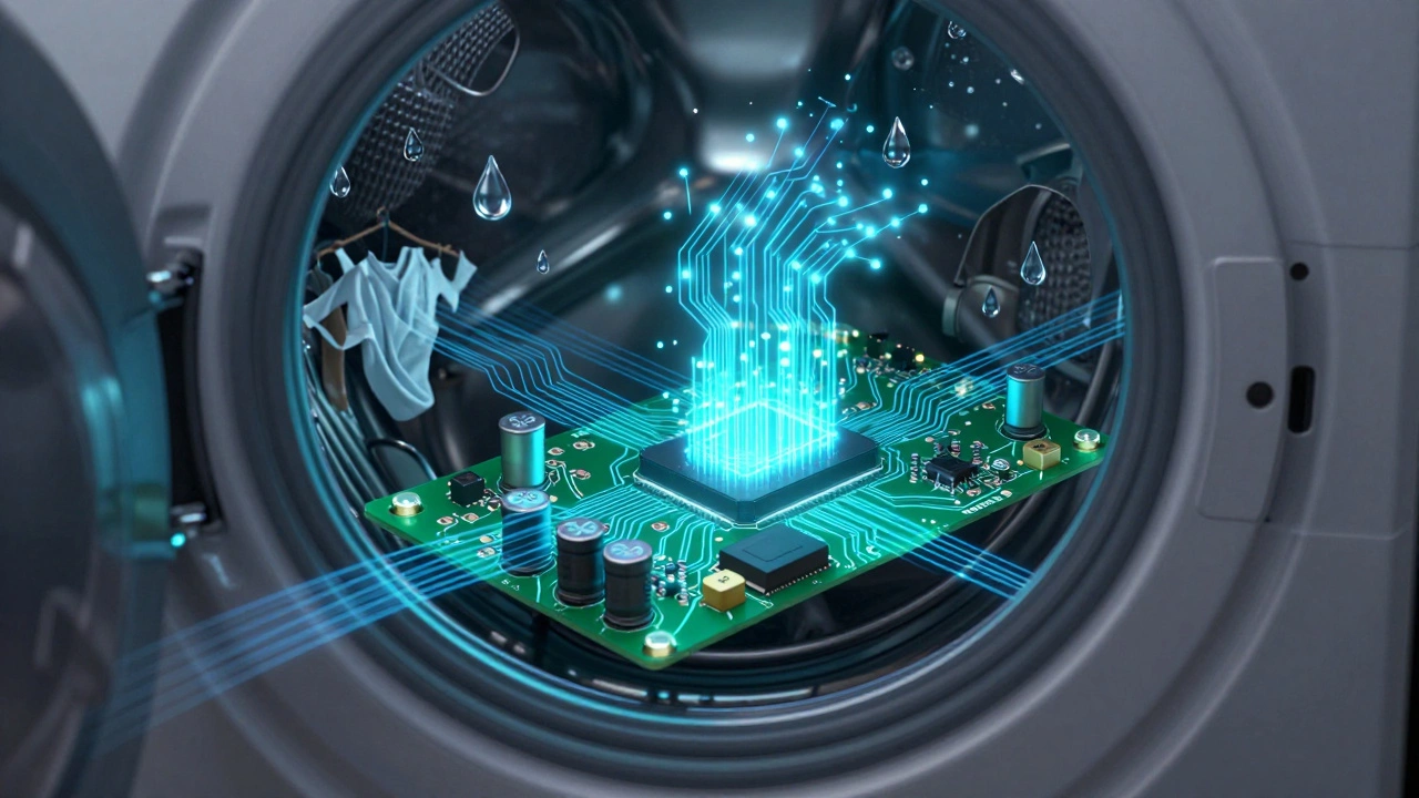 Abstract visualization of washing machine electronics resetting