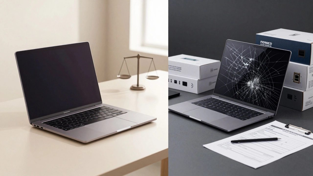 Comparison of a new laptop versus expensive repair parts and a cracked screen.