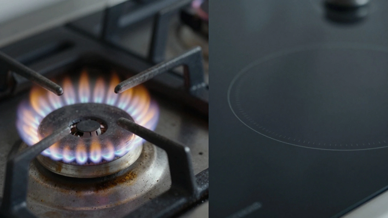 Comparison of dirty gas flame vs clean induction hob