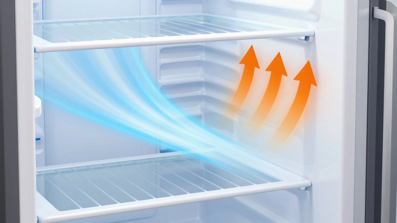 Diagram showing cold air circulation inside a refrigerator
