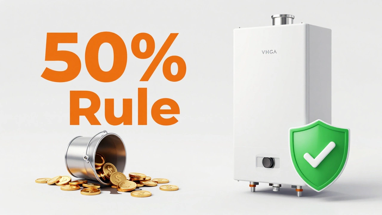 Illustration comparing repair costs vs buying a new efficient boiler