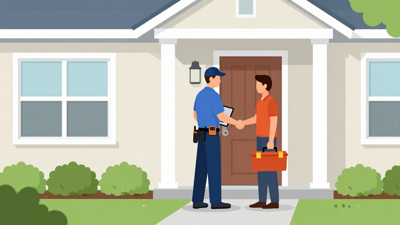 Licensed technician meeting homeowner for boiler repair