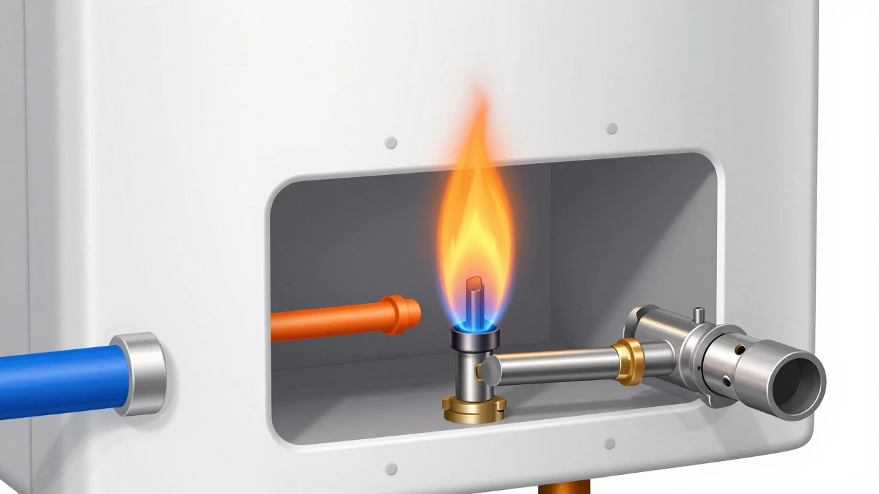 Cross-section diagram showing pilot flame heating thermocouple sensor