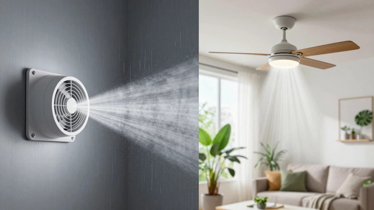 Comparison of bathroom extractor vs living room ceiling fan