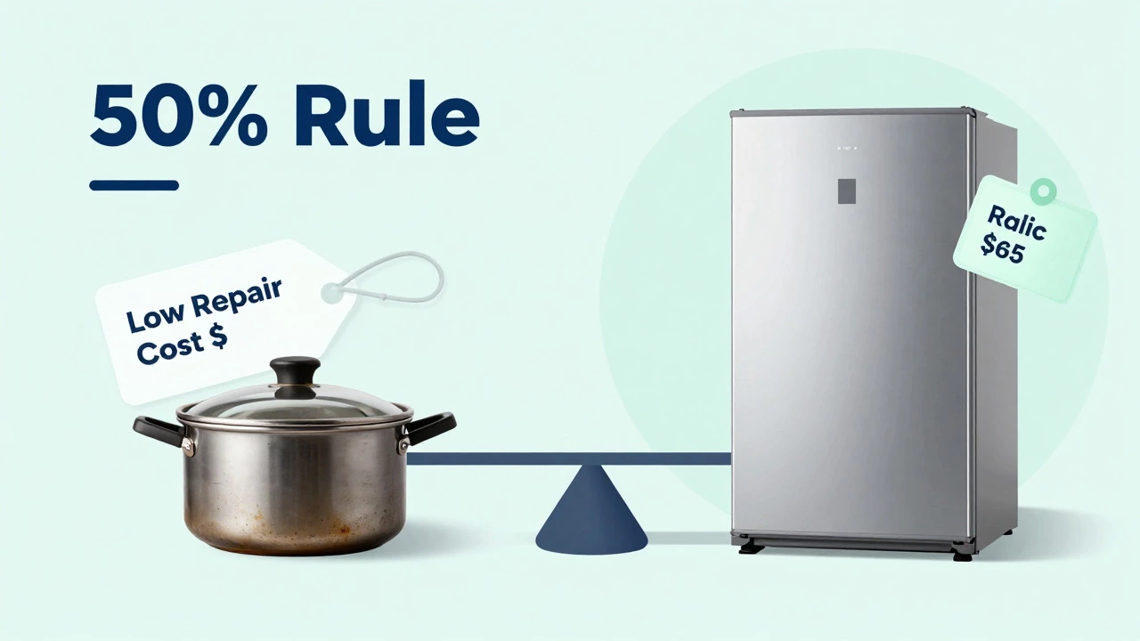 Visual comparison of repair costs versus buying a new appliance