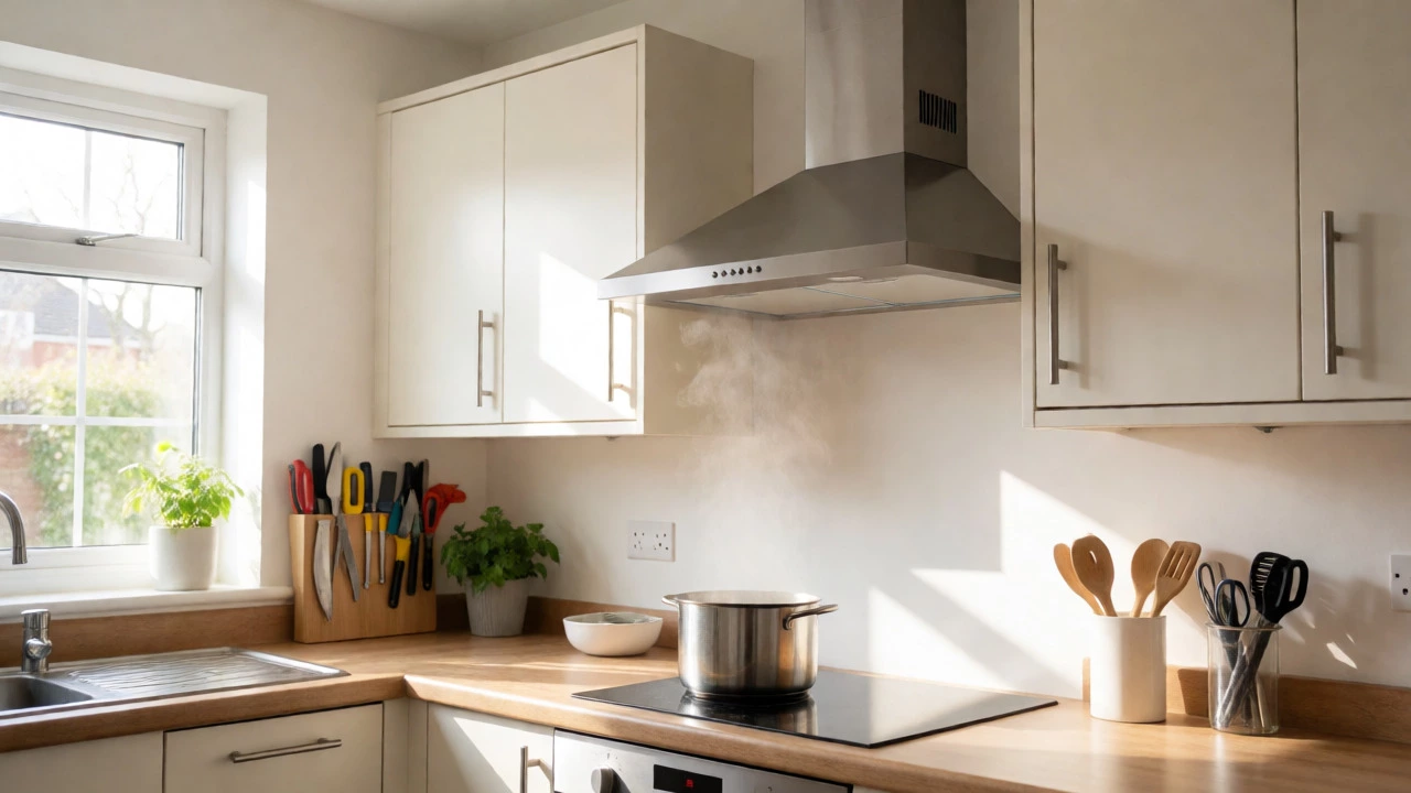 New modern extractor fan removing steam from a cooking pot