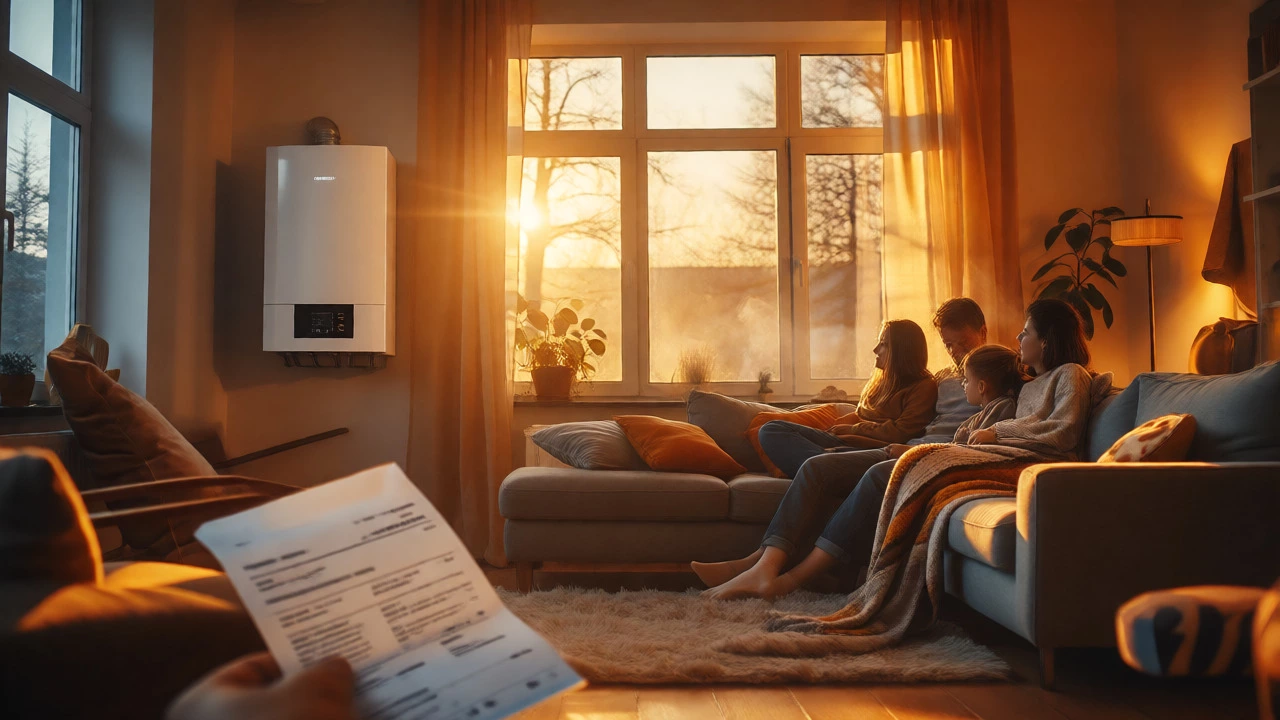 Warm living room with a modern efficient boiler installation