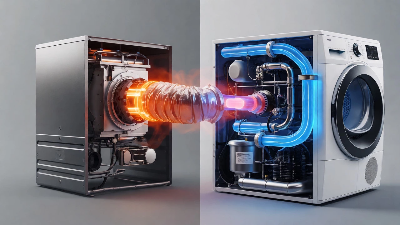 Cutaway comparison of vented and heat pump dryer internals
